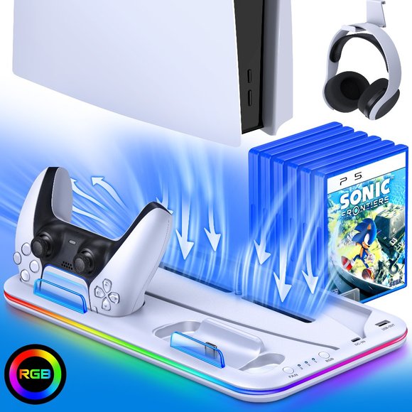 PS5 Cooling Stand,PS5 Accessories with Dual Controller Charging Station for Play